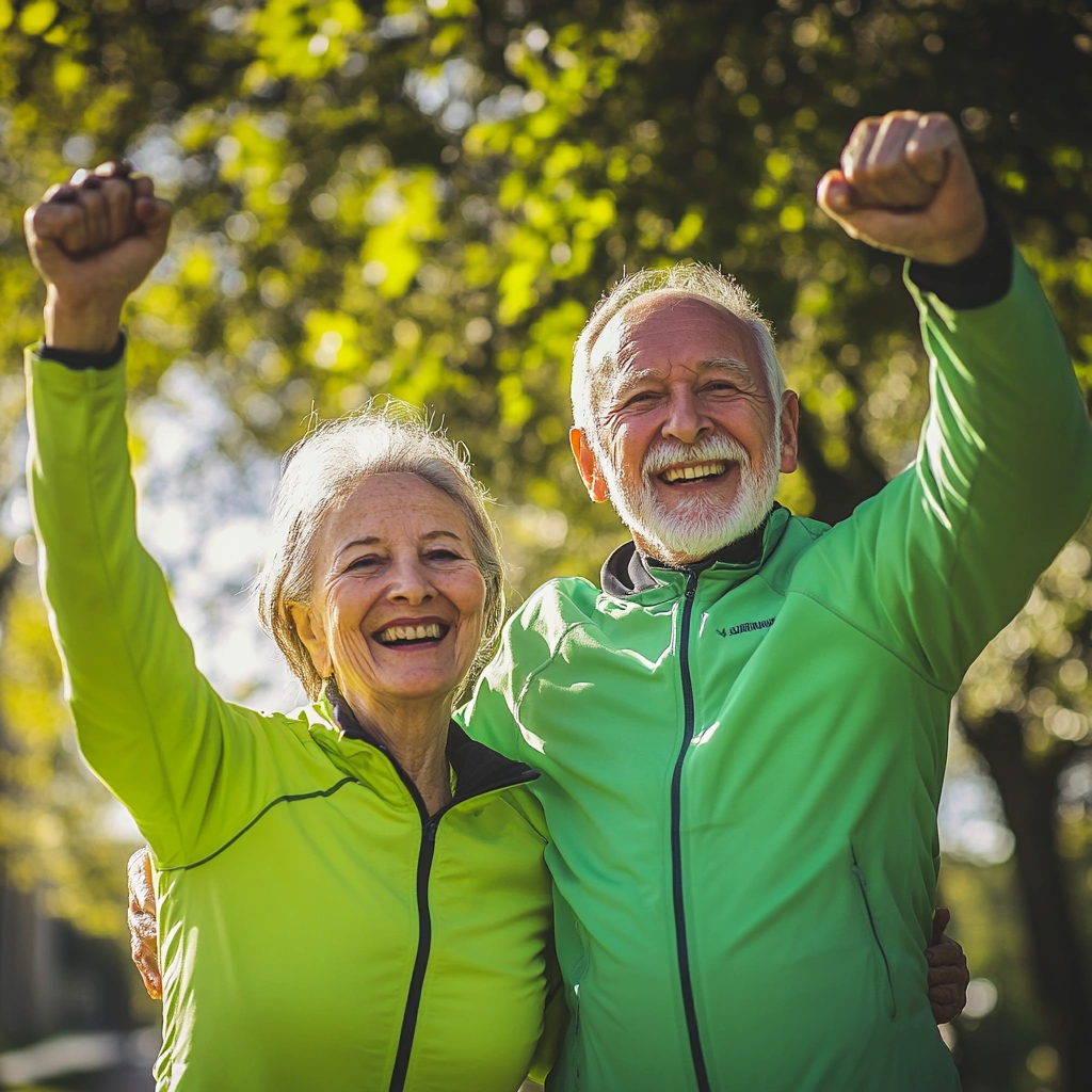 Щаслива активна пара похилого віку займається спортом на природі